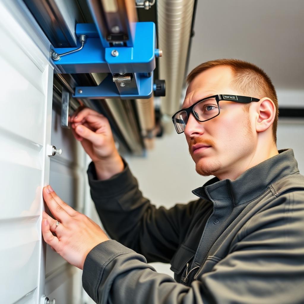Garage Door Weston technician repairing a residential garage door in Fairfield County CT